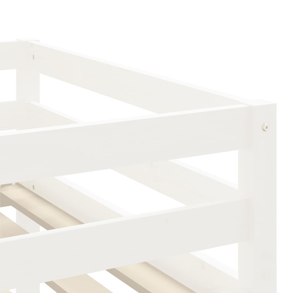 Pat etajat de copii cu scară, alb, 80x200 cm, lemn masiv pin - Lando
