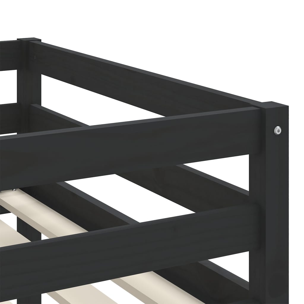 Pat etajat de copii cu scară, negru, 90x200 cm, lemn masiv pin - Lando