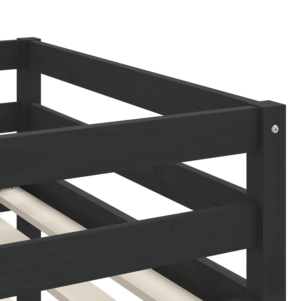 Pat etajat de copii cu scară, negru, 80x200 cm, lemn masiv pin - Lando