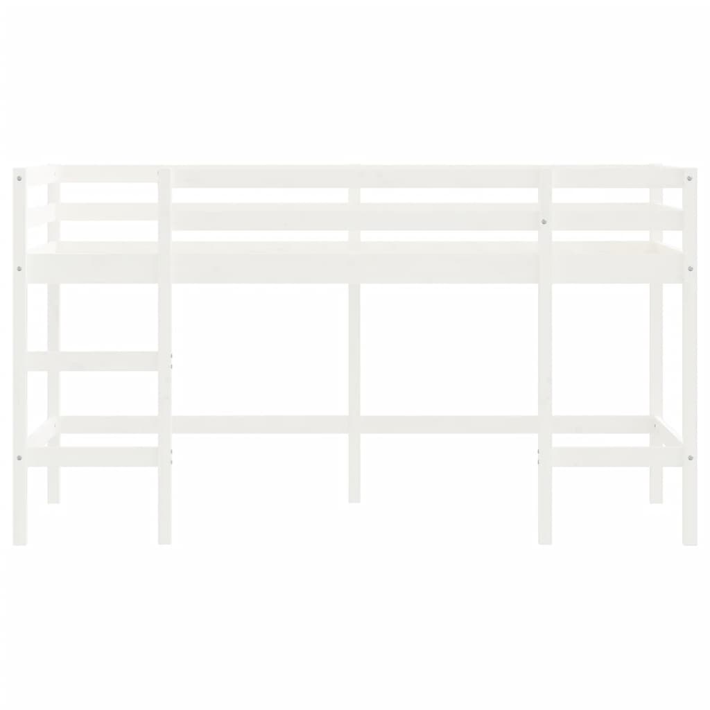 Pat etajat de copii cu scară, alb, 90x190 cm, lemn masiv pin - Lando