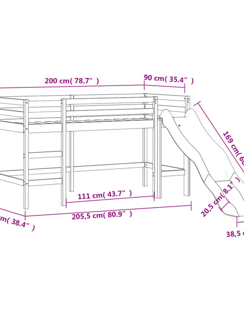 Încărcați imaginea în vizualizatorul Galerie, Pat pentru copii cu tobogan, 90x200 cm, lemn masiv de pin - Lando
