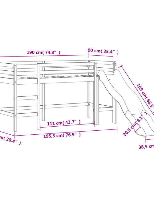 Încărcați imaginea în vizualizatorul Galerie, Pat pentru copii cu tobogan, 90x190 cm, lemn masiv de pin - Lando
