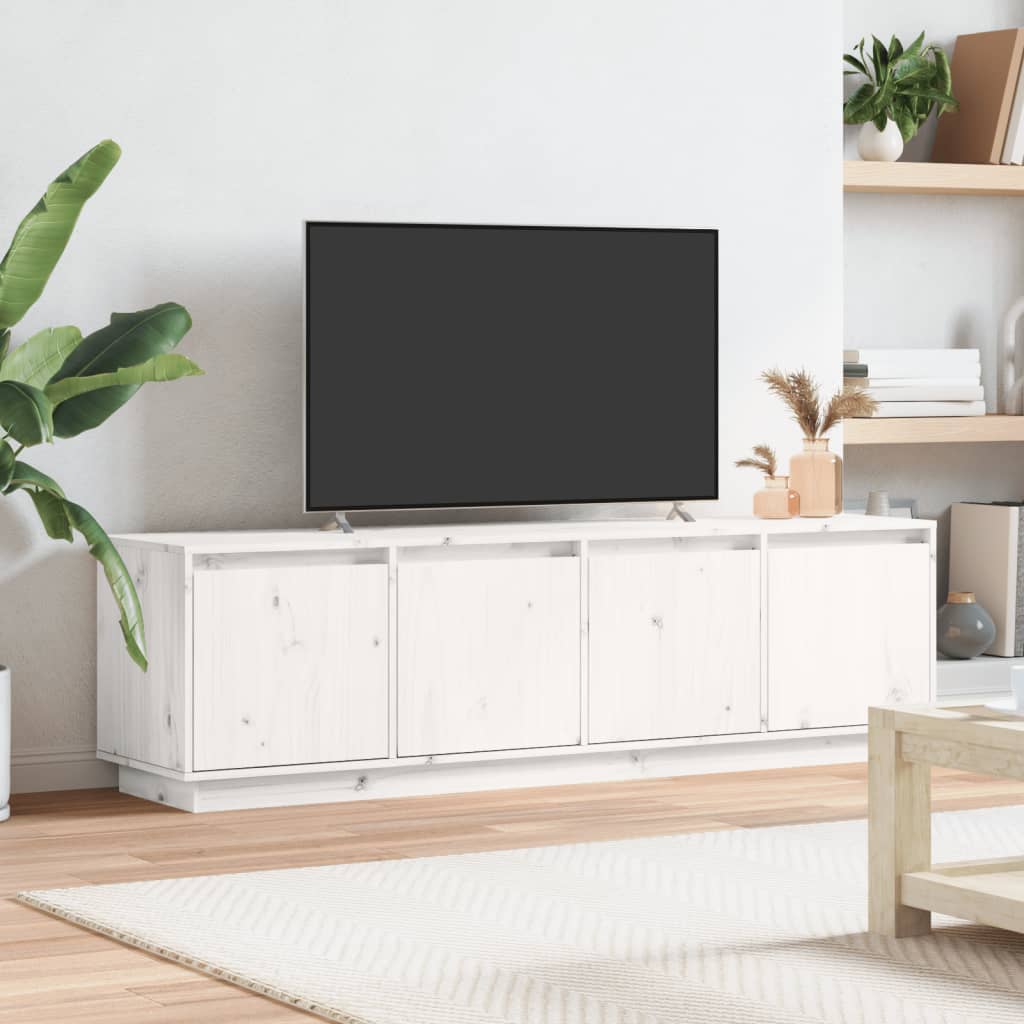 Comodă TV, alb, 156x37x45 cm, lemn masiv de pin - Lando