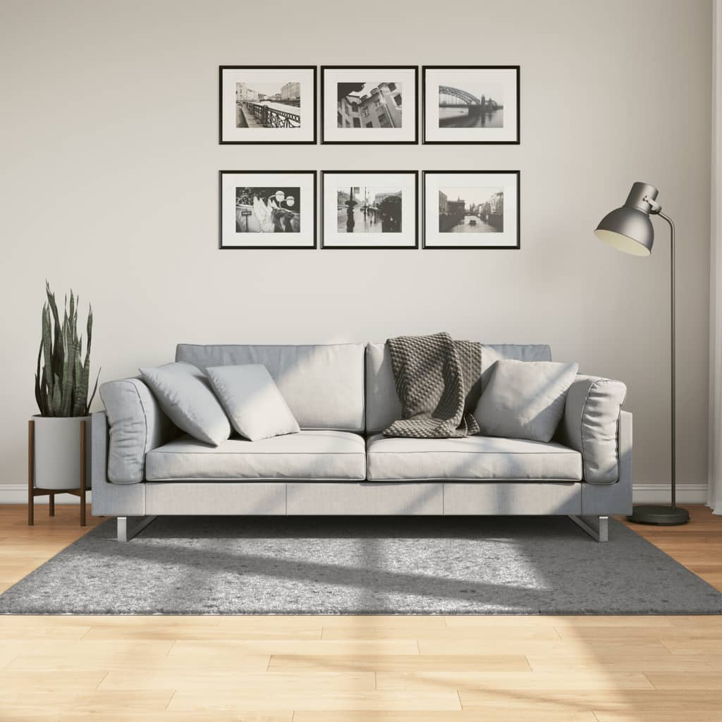 Covor pufos "PAMPLONA" cu fire înalte, gri modern, 120x170 cm - Lando