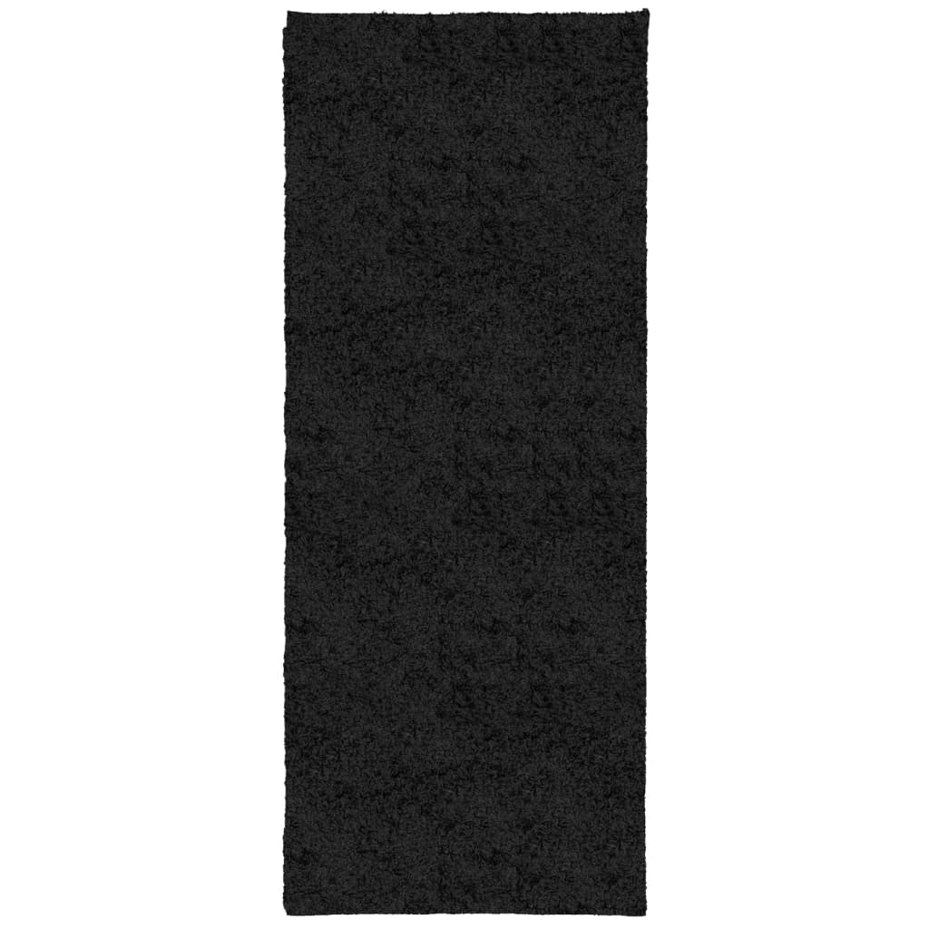 Covor pufos "PAMPLONA" cu fire înalte, negru modern, 80x200 cm - Lando