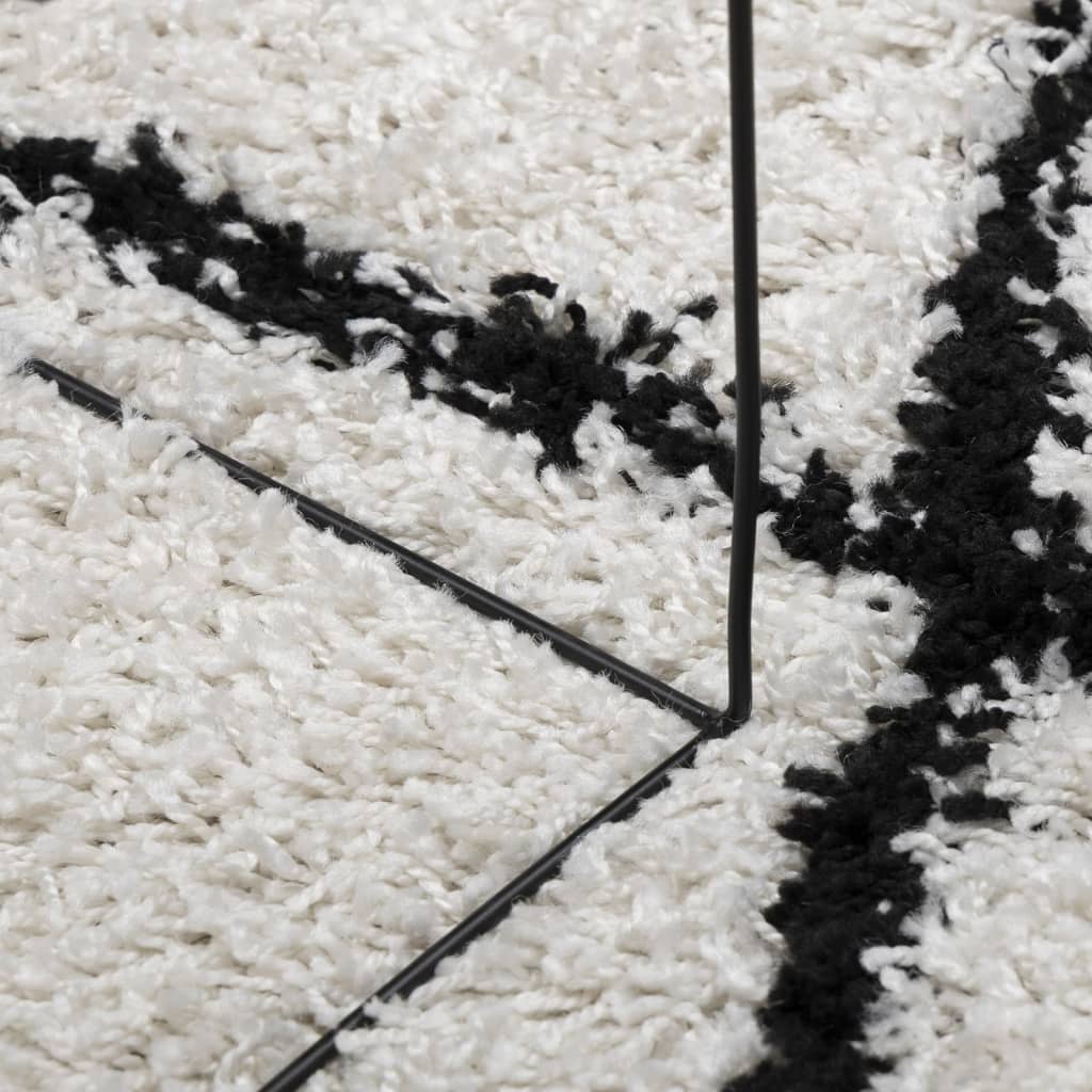 Covor pufos modern, fir lung, crem și negru, Ø 80 cm - Lando