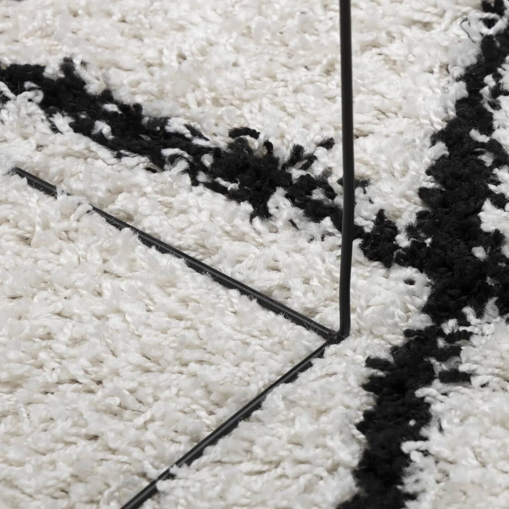 Covor pufos modern, fir lung, crem și negru, Ø 120 cm - Lando