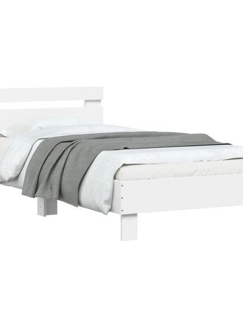 Загрузите изображение в средство просмотра галереи, Cadru de pat cu tăblie, alb, 90x200 cm, lemn prelucrat - Lando
