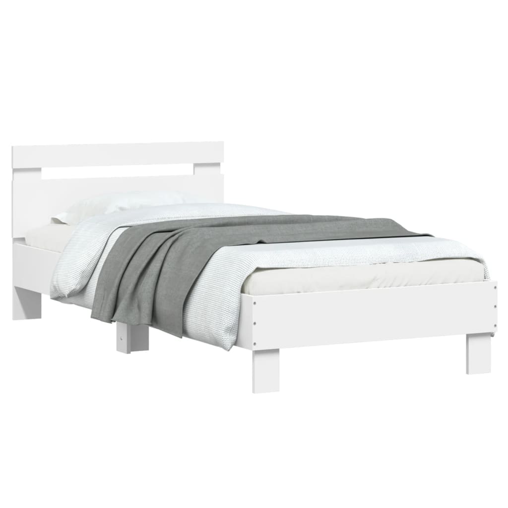 Cadru de pat cu tăblie, alb, 90x200 cm, lemn prelucrat - Lando