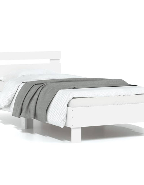 Загрузите изображение в средство просмотра галереи, Cadru de pat cu tăblie, alb, 90x200 cm, lemn prelucrat - Lando
