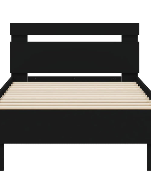 Încărcați imaginea în vizualizatorul Galerie, Cadru de pat cu tăblie, negru, 90x200 cm, lemn prelucrat - Lando
