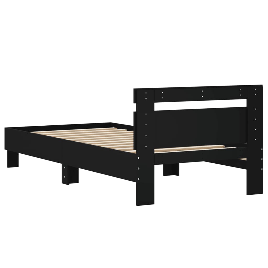 Cadru de pat cu tăblie, negru, 90x200 cm, lemn prelucrat - Lando