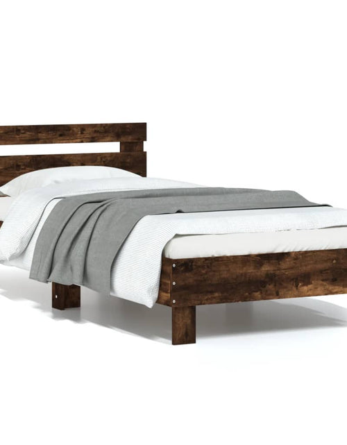Загрузите изображение в средство просмотра галереи, Cadru de pat cu tăblie stejar fumuriu 90x200 cm lemn prelucrat - Lando
