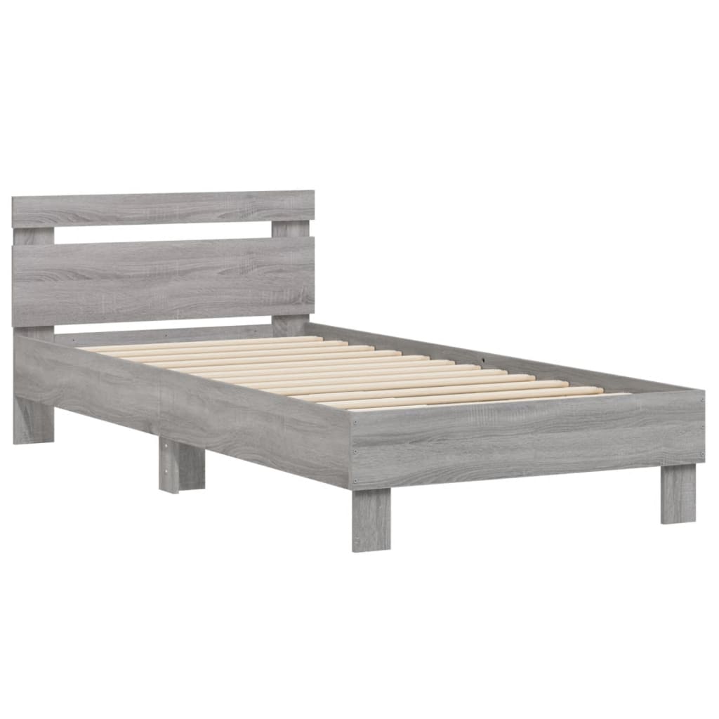 Cadru de pat cu tăblie, gri sonoma, 90x200 cm, lemn prelucrat - Lando