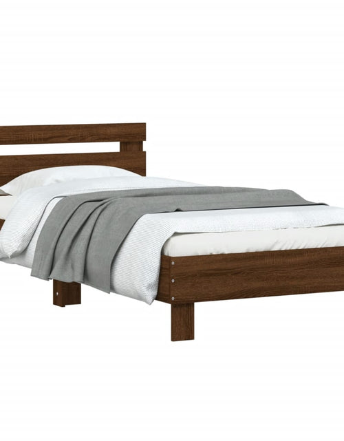 Загрузите изображение в средство просмотра галереи, Cadru de pat cu tăblie, stejar maro, 90x200 cm, lemn prelucrat - Lando
