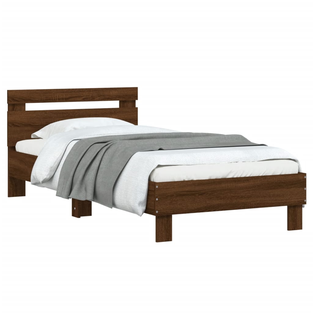 Cadru de pat cu tăblie, stejar maro, 90x200 cm, lemn prelucrat - Lando