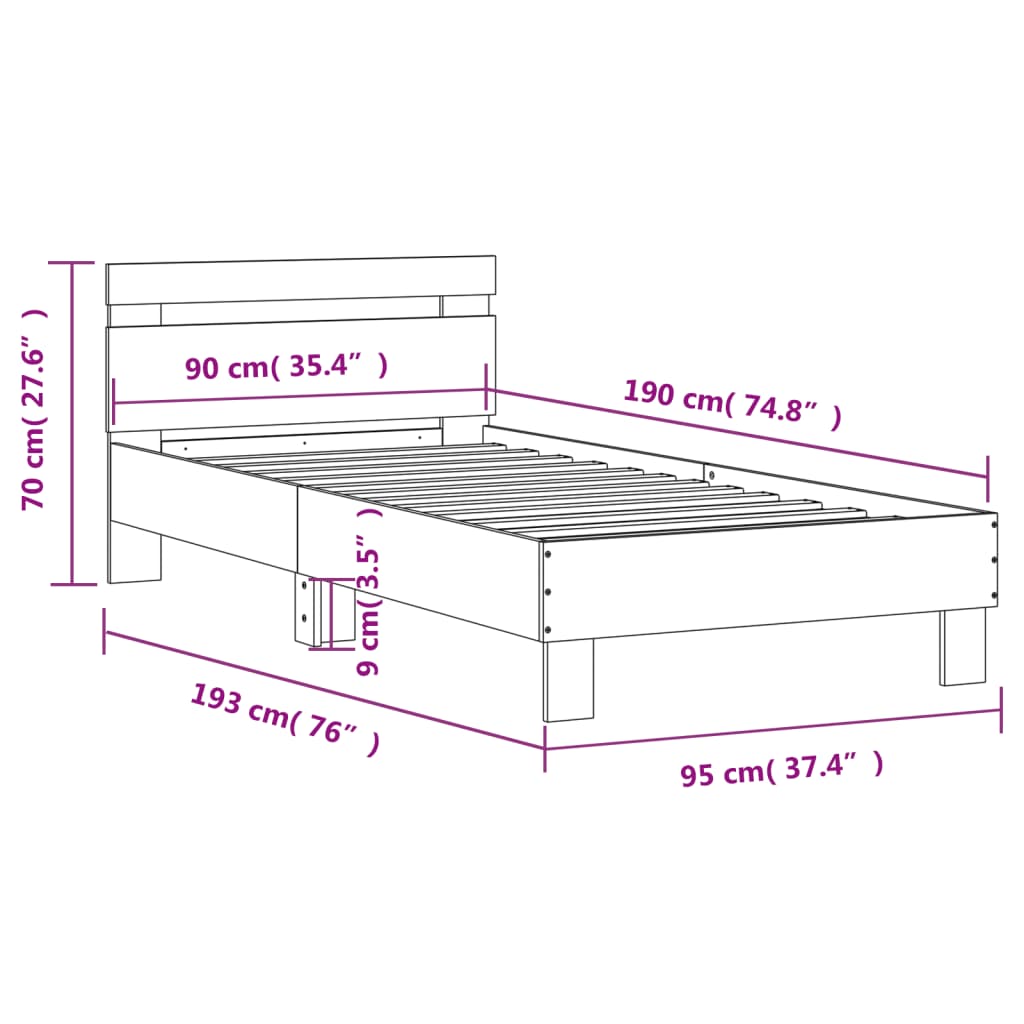 Cadru de pat cu tăblie, alb, 90x190 cm, lemn prelucrat - Lando