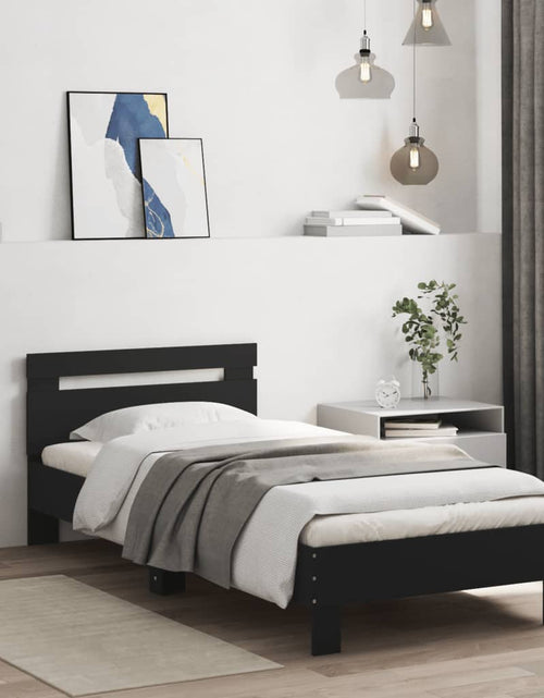 Загрузите изображение в средство просмотра галереи, Cadru de pat cu tăblie, negru, 90x190 cm, lemn prelucrat - Lando

