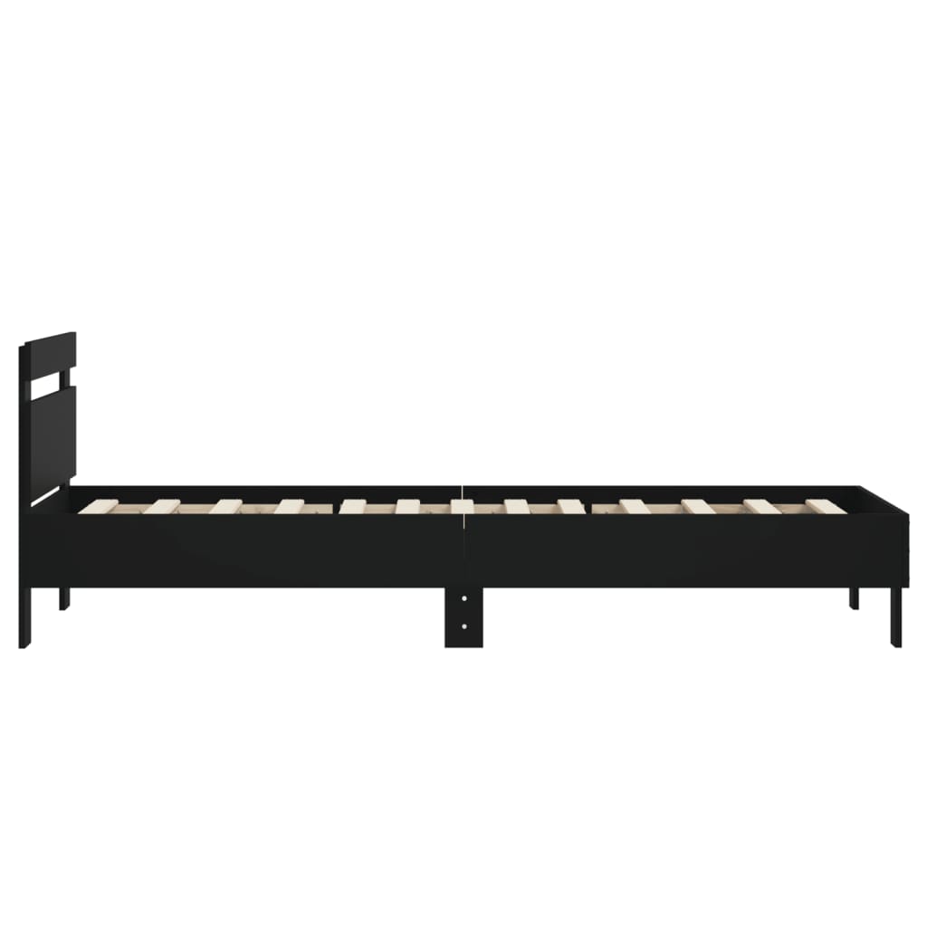 Cadru de pat cu tăblie, negru, 90x190 cm, lemn prelucrat - Lando