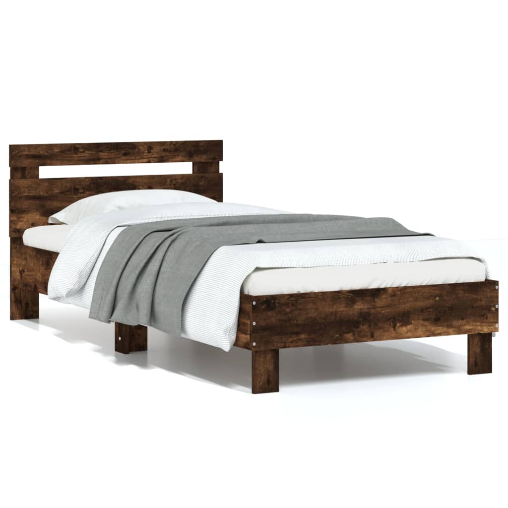 Cadru de pat cu tăblie stejar fumuriu 90x190 cm lemn prelucrat - Lando