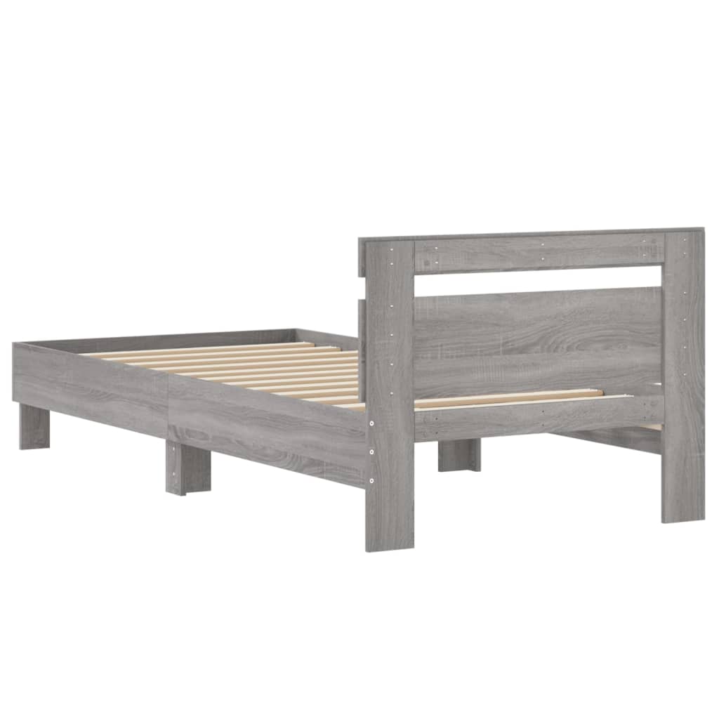 Cadru de pat cu tăblie, gri sonoma, 90x190 cm, lemn prelucrat - Lando