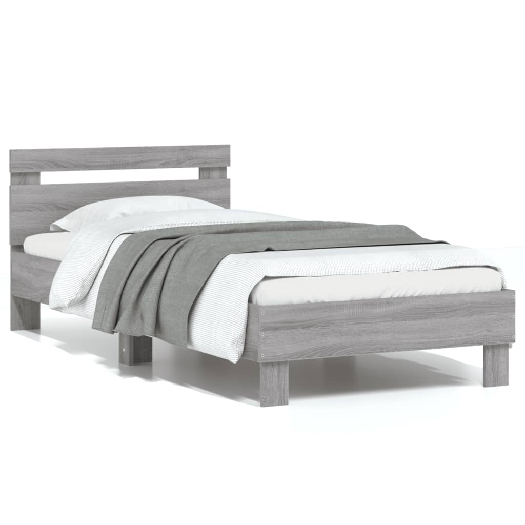 Cadru de pat cu tăblie, gri sonoma, 90x190 cm, lemn prelucrat - Lando