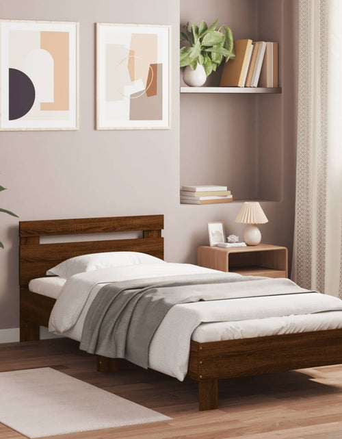 Загрузите изображение в средство просмотра галереи, Cadru de pat cu tăblie, stejar maro, 90x190 cm, lemn prelucrat - Lando
