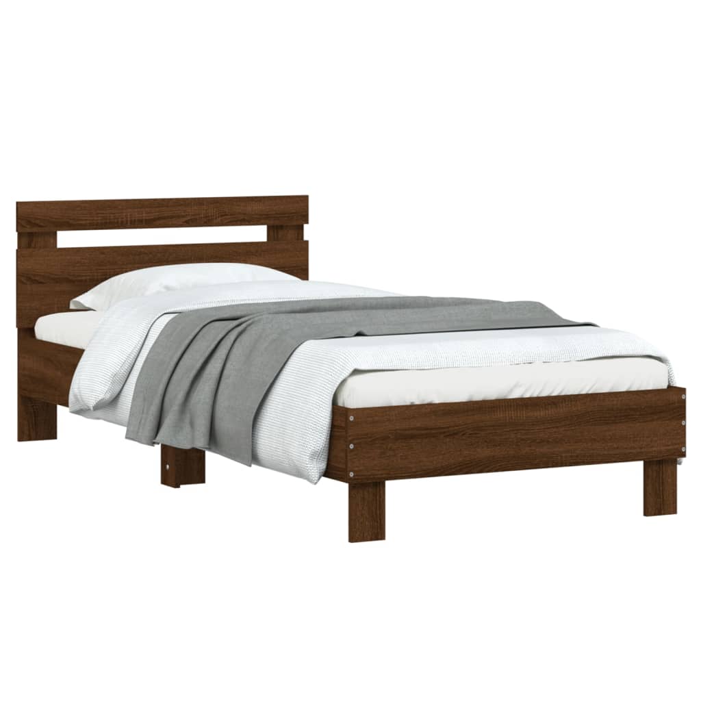 Cadru de pat cu tăblie, stejar maro, 90x190 cm, lemn prelucrat - Lando