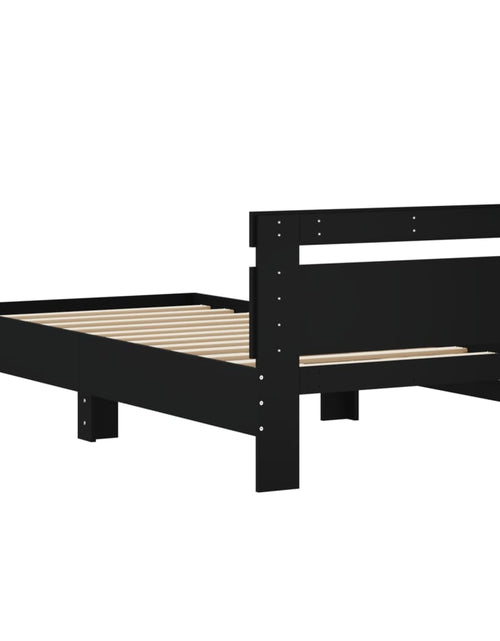 Încărcați imaginea în vizualizatorul Galerie, Cadru de pat cu tăblie, negru, 75x190 cm, lemn prelucrat - Lando
