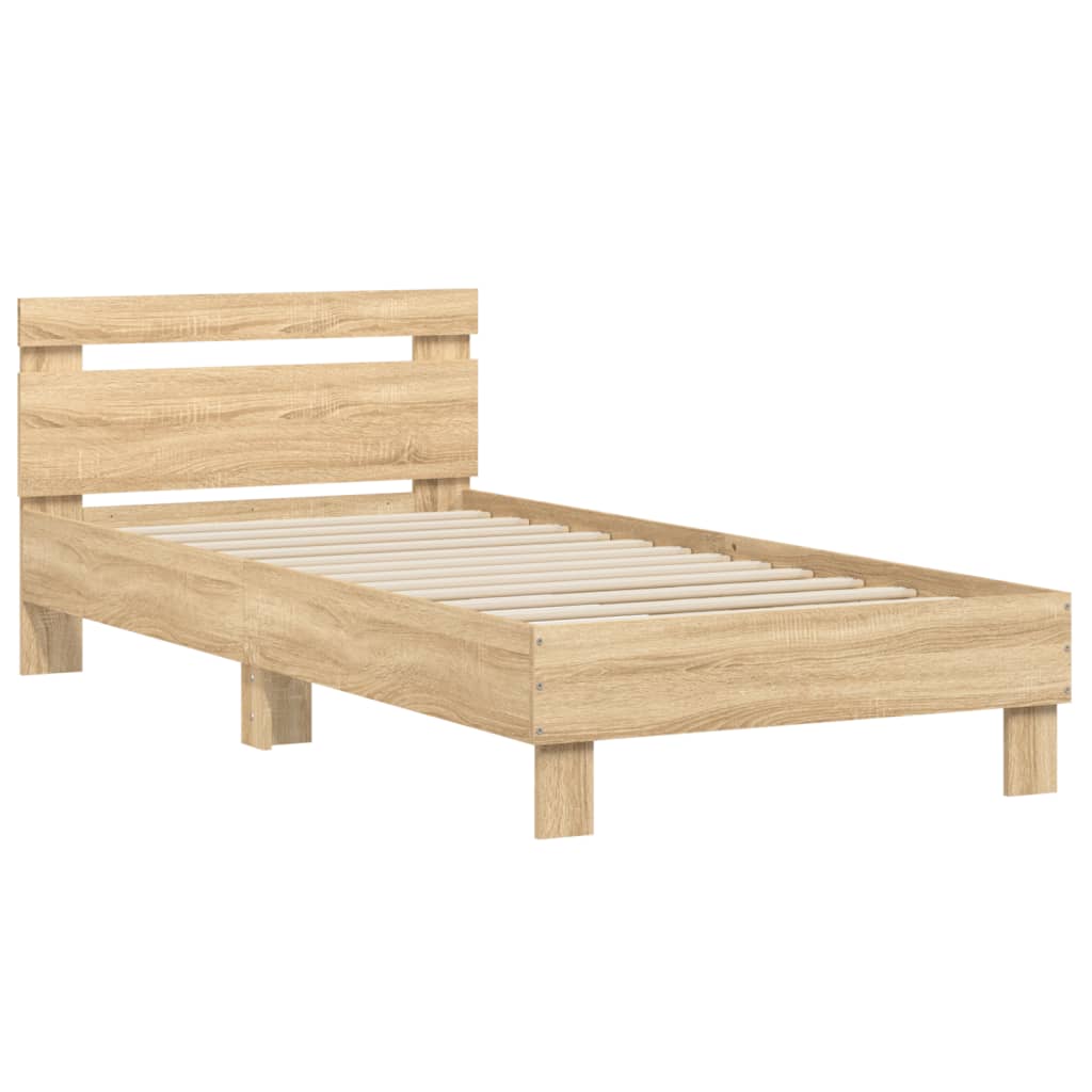 Cadru de pat cu tăblie stejar sonoma 75x190 cm lemn prelucrat - Lando