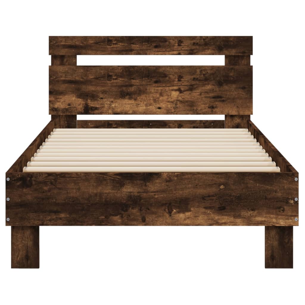 Cadru de pat cu tăblie stejar fumuriu 75x190 cm lemn prelucrat - Lando