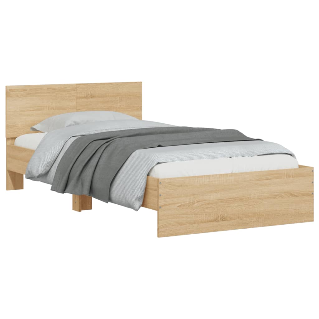 Cadru de pat cu tăblie stejar sonoma 100x200 cm lemn prelucrat - Lando