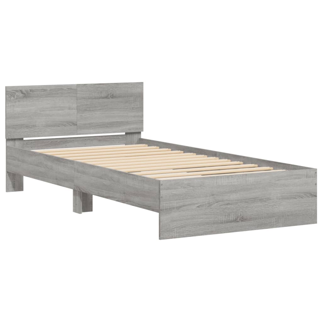 Cadru de pat cu tăblie gri sonoma 100x200 cm lemn prelucrat - Lando