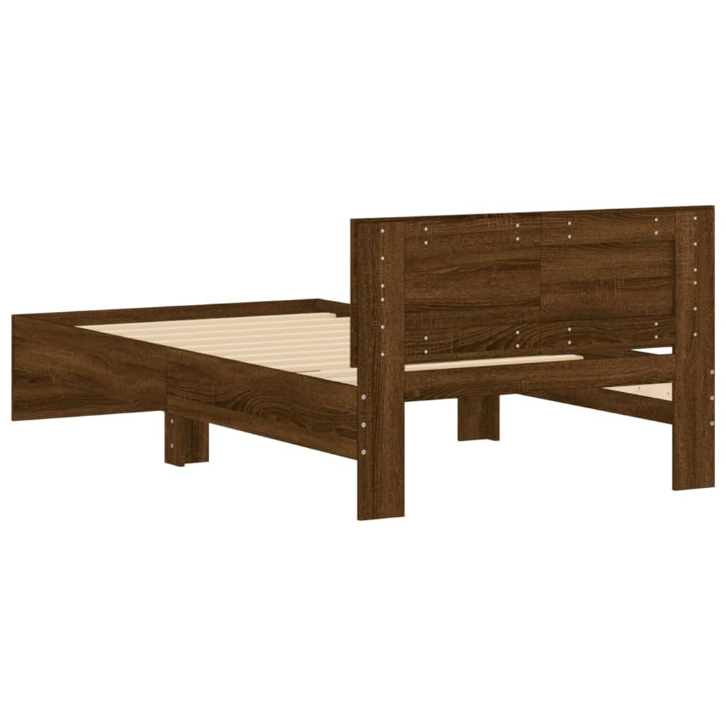 Cadru de pat cu tăblie stejar maro 100x200 cm lemn prelucrat - Lando
