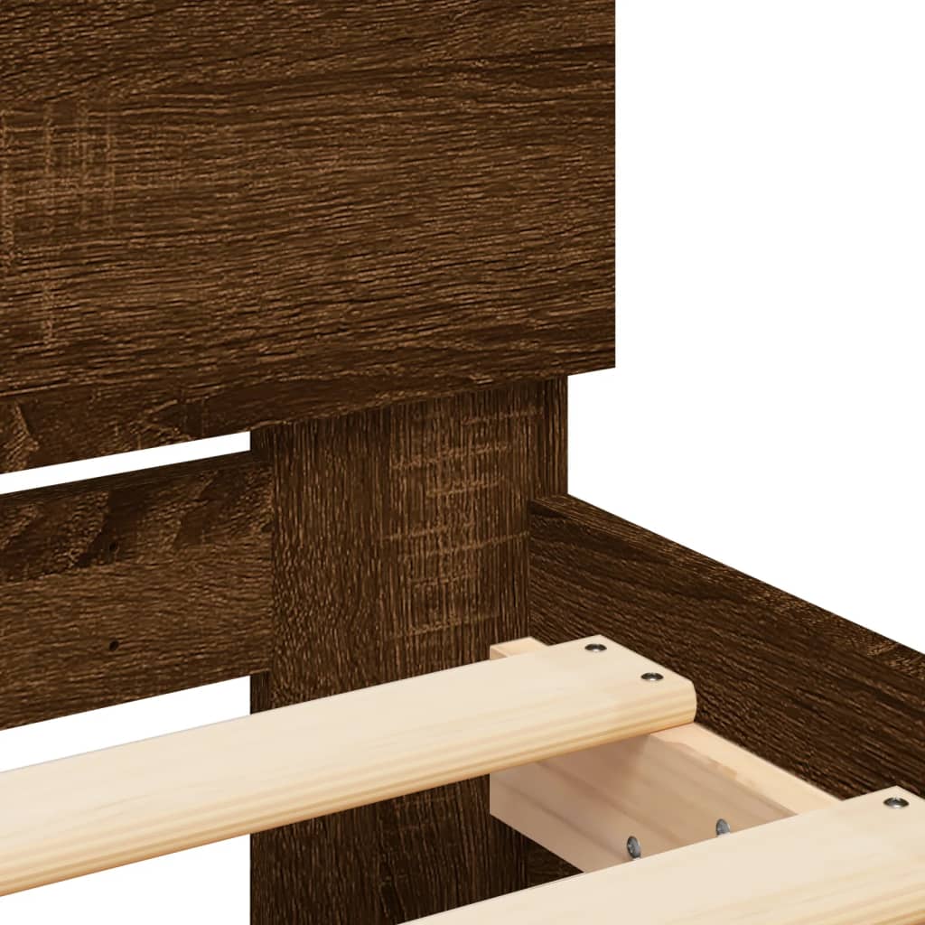 Cadru de pat cu tăblie stejar maro 100x200 cm lemn prelucrat - Lando