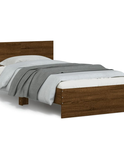 Загрузите изображение в средство просмотра галереи, Cadru de pat cu tăblie stejar maro 100x200 cm lemn prelucrat - Lando
