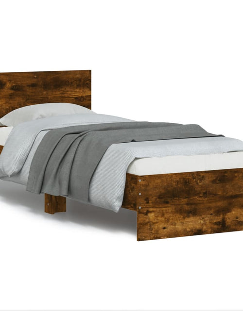 Загрузите изображение в средство просмотра галереи, Cadru de pat cu tăblie stejar fumuriu 90x200 cm lemn prelucrat - Lando
