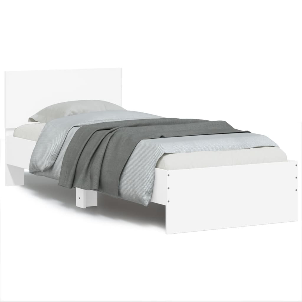 Cadru de pat cu tăblie, alb, 90x190 cm, lemn prelucrat - Lando