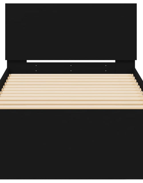 Загрузите изображение в средство просмотра галереи, Cadru de pat cu tăblie, negru, 90x190 cm, lemn prelucrat - Lando
