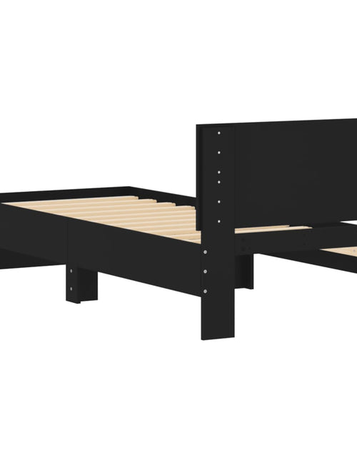 Încărcați imaginea în vizualizatorul Galerie, Cadru de pat cu tăblie, negru, 90x190 cm, lemn prelucrat - Lando
