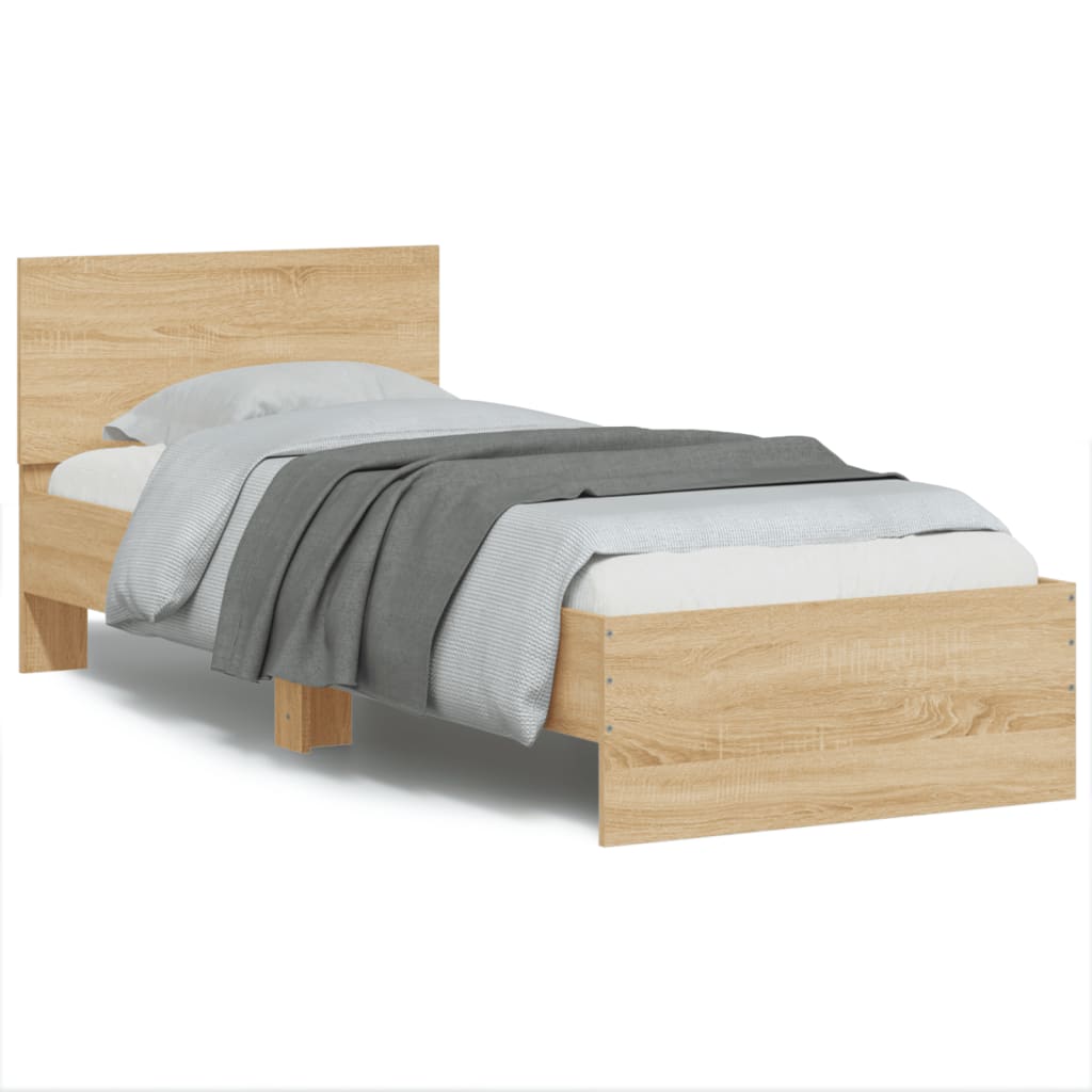 Cadru de pat cu tăblie stejar sonoma 90x190 cm lemn prelucrat - Lando