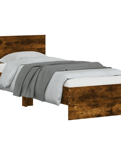 Загрузите изображение в средство просмотра галереи, Cadru de pat cu tăblie stejar fumuriu 90x190 cm lemn prelucrat - Lando
