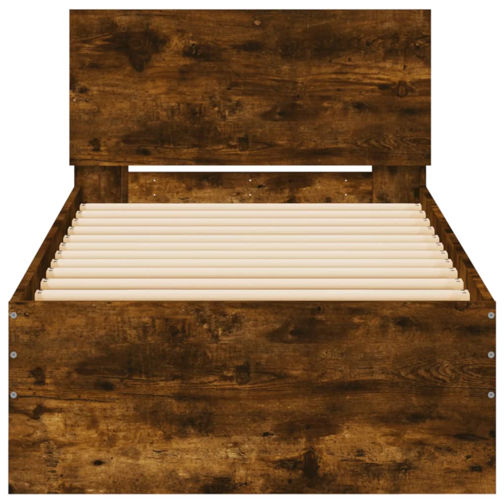 Cadru de pat cu tăblie stejar fumuriu 90x190 cm lemn prelucrat - Lando