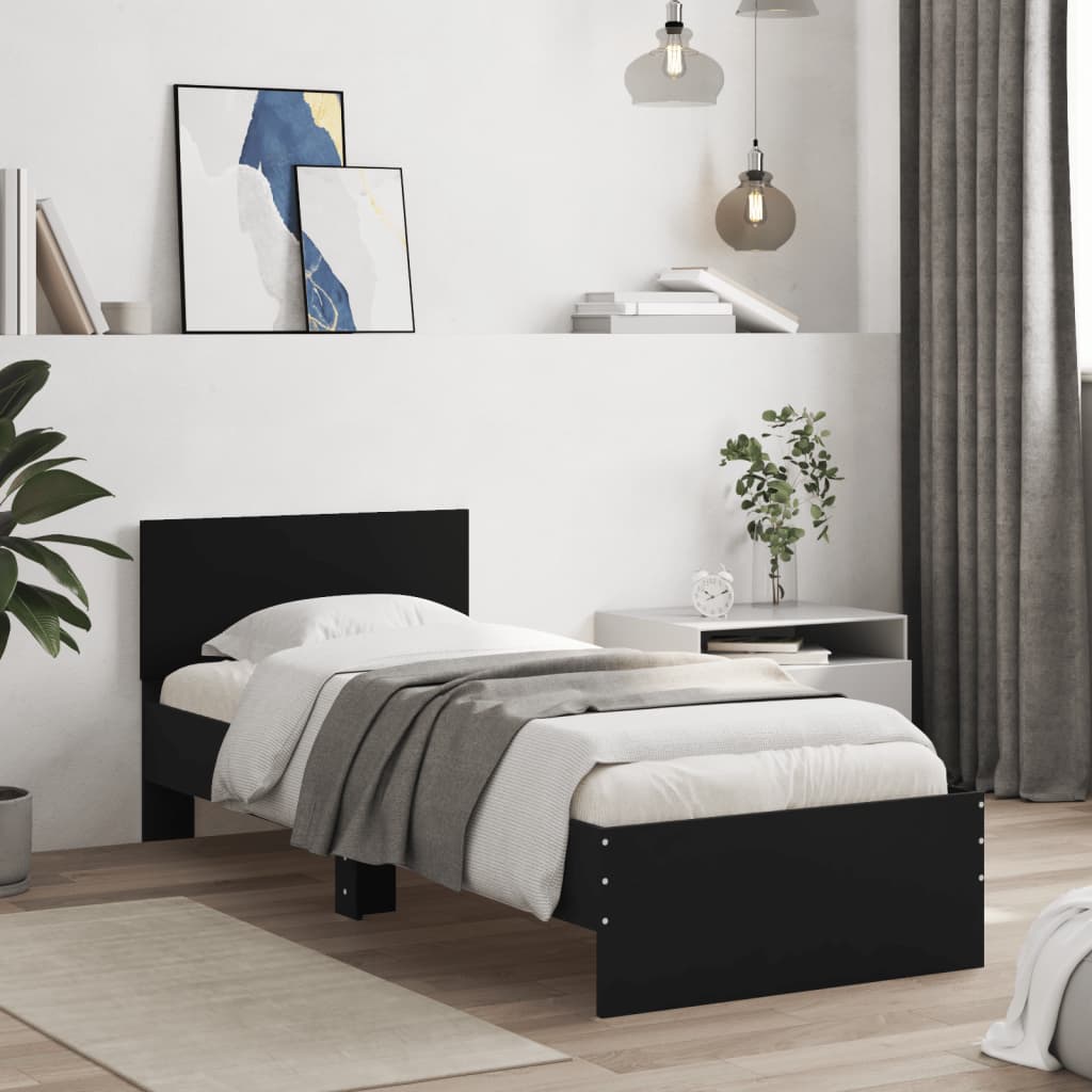 Cadru de pat cu tăblie, negru, 75x190 cm, lemn prelucrat - Lando