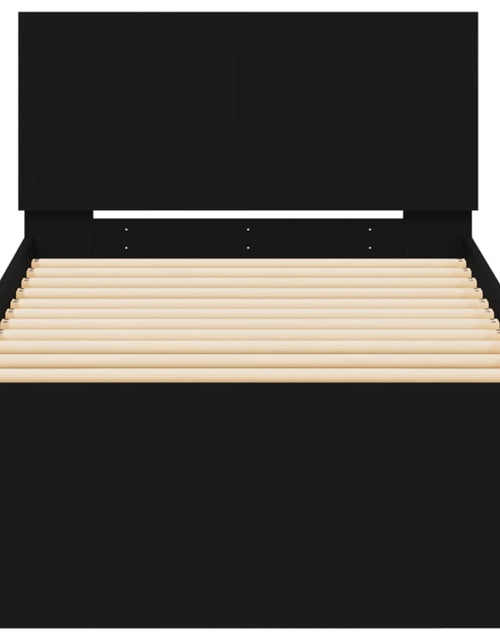 Загрузите изображение в средство просмотра галереи, Cadru de pat cu tăblie, negru, 75x190 cm, lemn prelucrat - Lando
