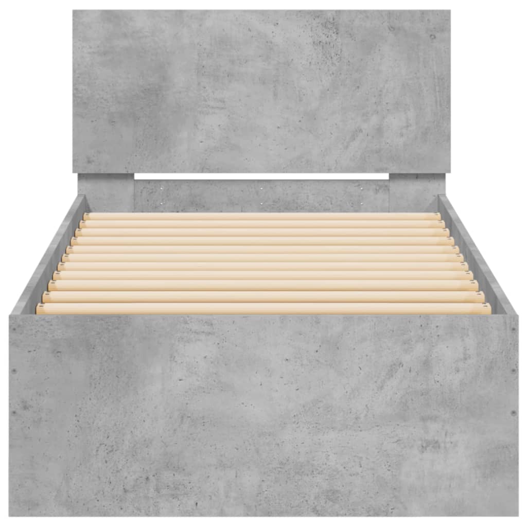 Cadru de pat cu tăblie, gri beton, 75x190 cm, lemn prelucrat - Lando