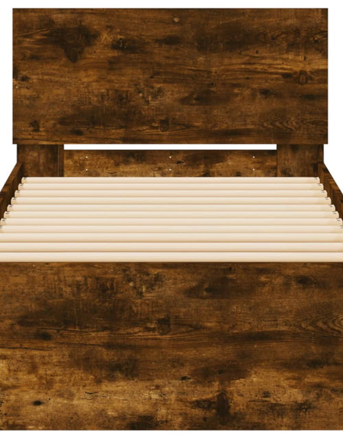 Загрузите изображение в средство просмотра галереи, Cadru de pat cu tăblie stejar fumuriu 75x190 cm lemn prelucrat - Lando
