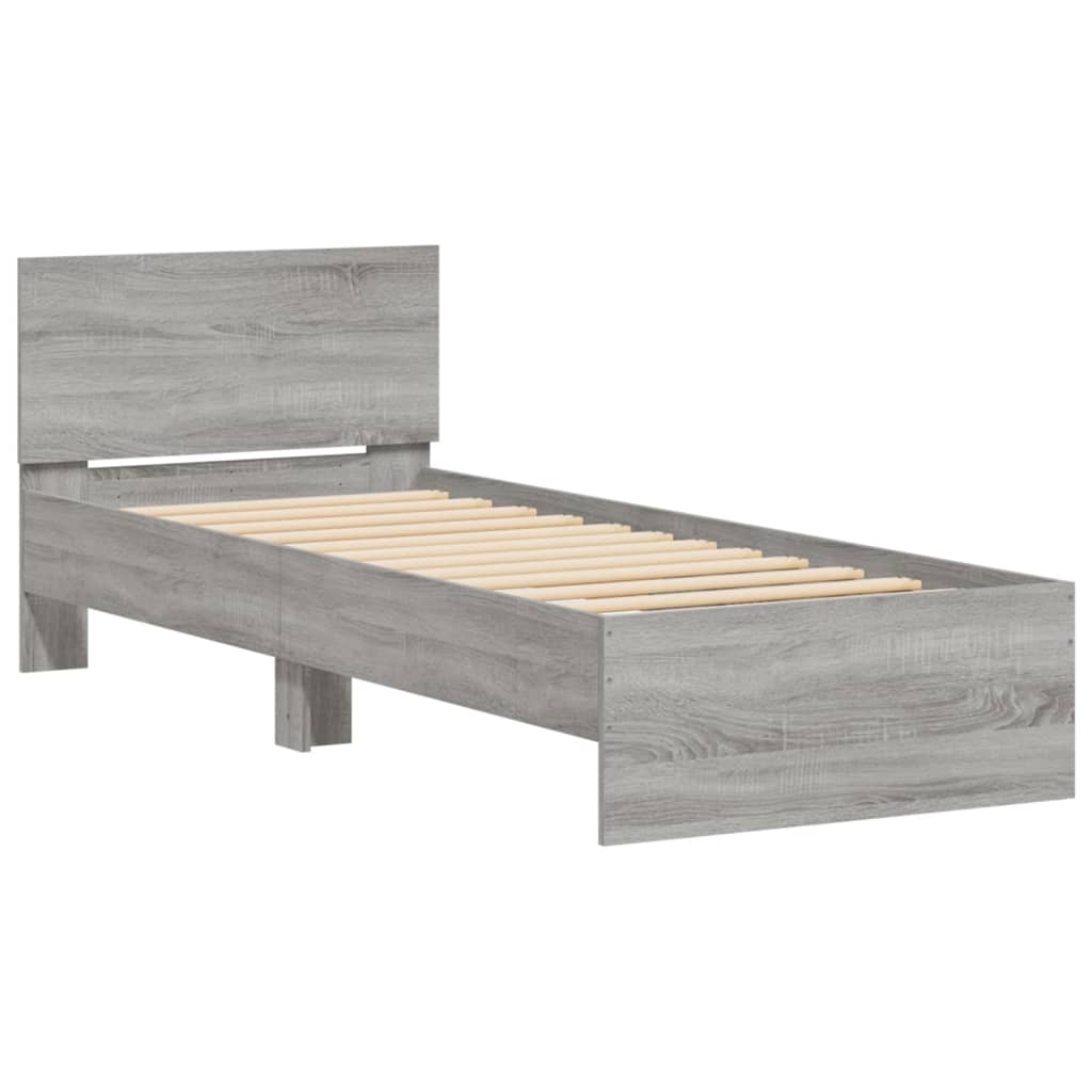 Cadru de pat cu tăblie gri sonoma 75x190 cm lemn prelucrat - Lando