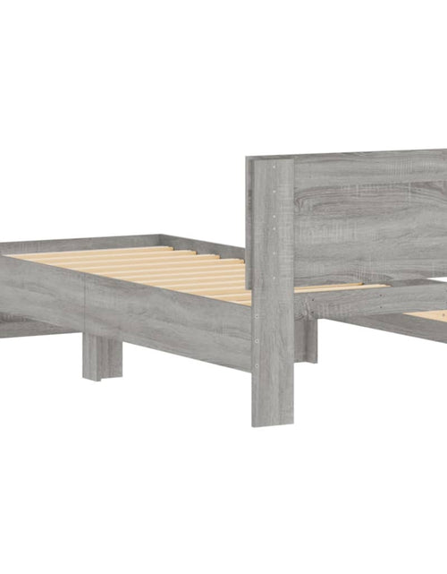 Încărcați imaginea în vizualizatorul Galerie, Cadru de pat cu tăblie gri sonoma 75x190 cm lemn prelucrat - Lando
