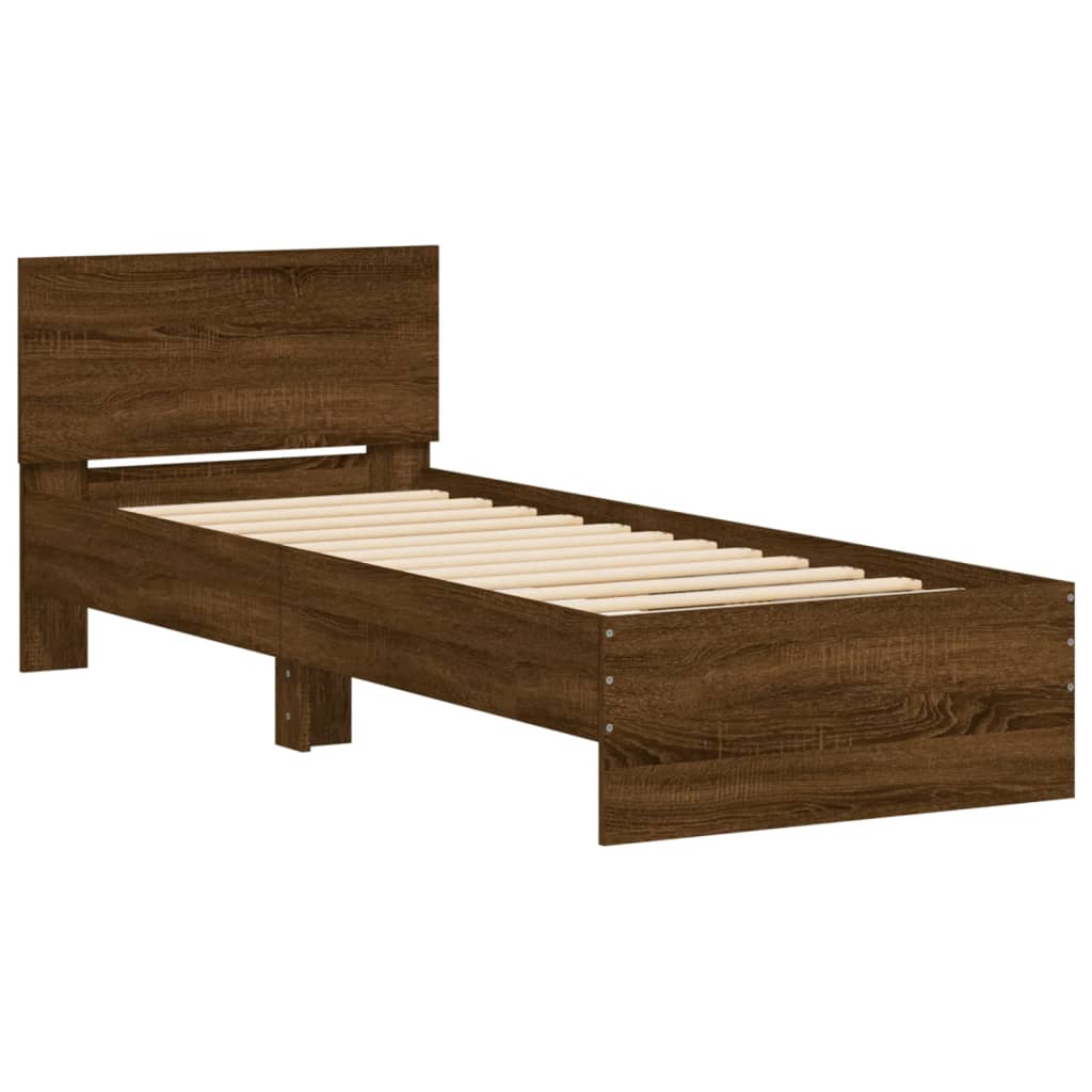 Cadru de pat cu tăblie stejar maro 75x190 cm lemn prelucrat - Lando